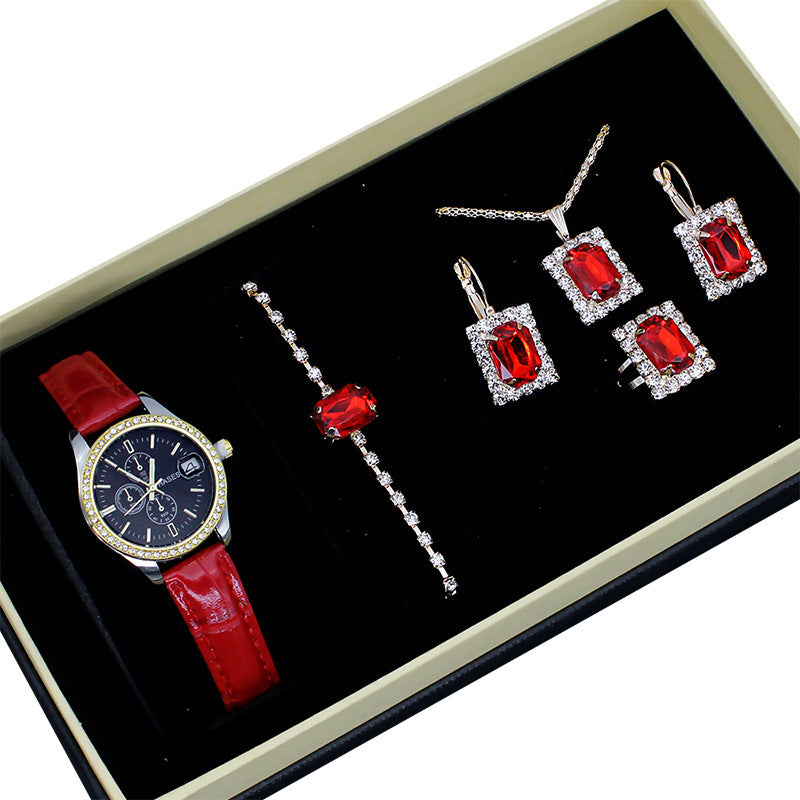 Lyxiga fyrkantiga smycken Watch Set – 5-delad elegans