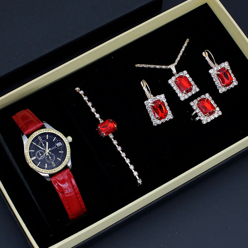 Lyxiga fyrkantiga smycken Watch Set – 5-delad elegans
