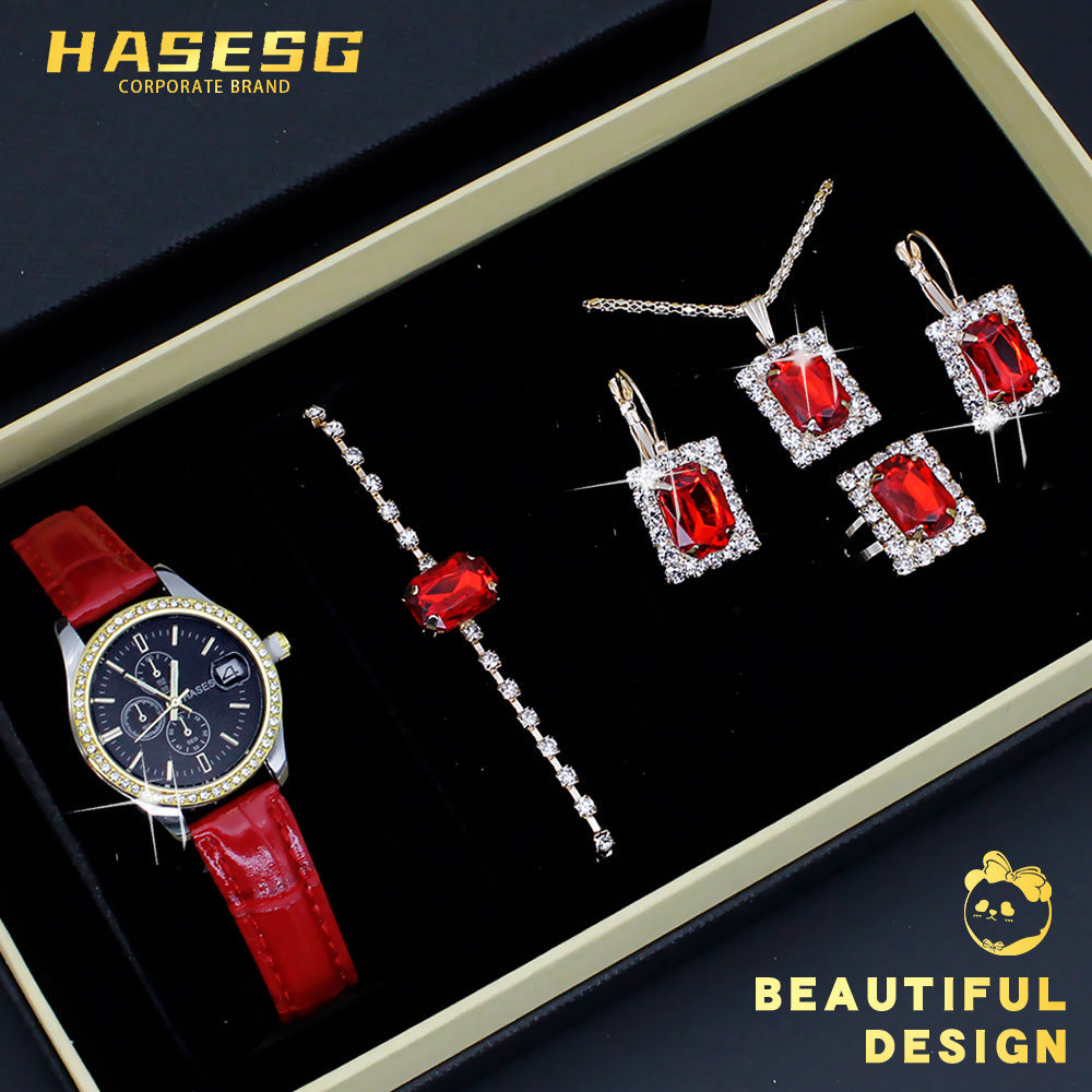Lyxiga fyrkantiga smycken Watch Set – 5-delad elegans